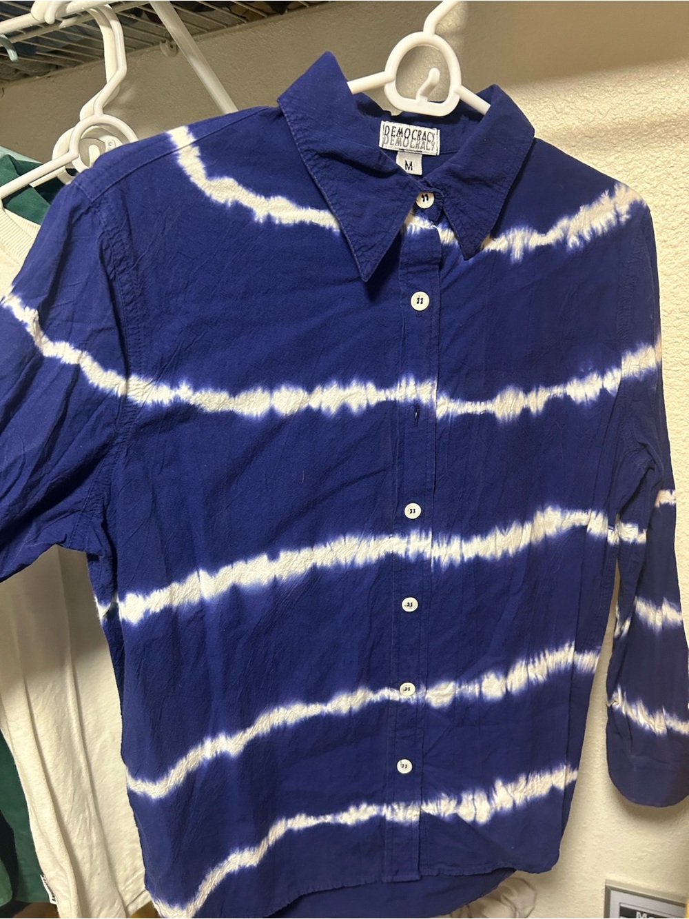 Democracy Blue and White Tie-Dye Button Down Shirt